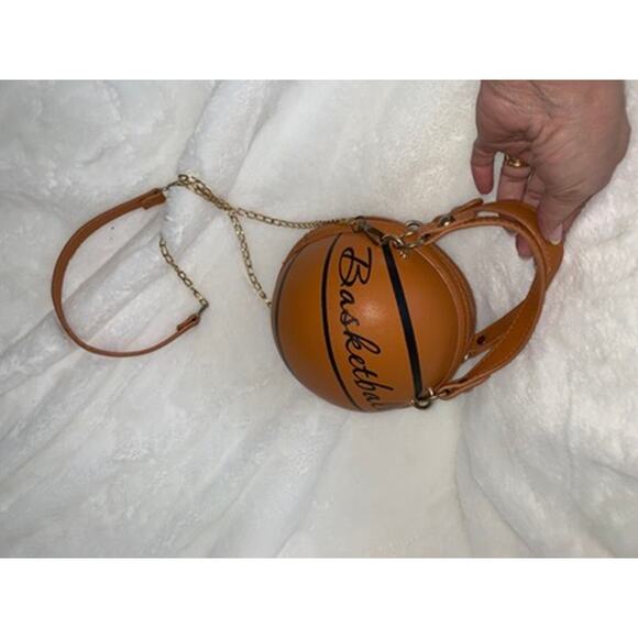 Women's‎ Orange Basketball Shape Mini Crossbody Handbag - Picture 1 of 4